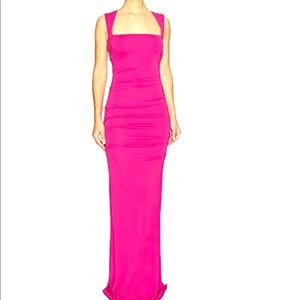 NICOLE MILLER- Pink Jersey Open Back sheath gown